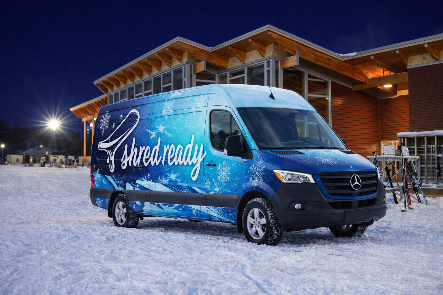 Shred Ready Mobile Waxing Van - Custom wrapped Sprinter van for snowboard waxing services